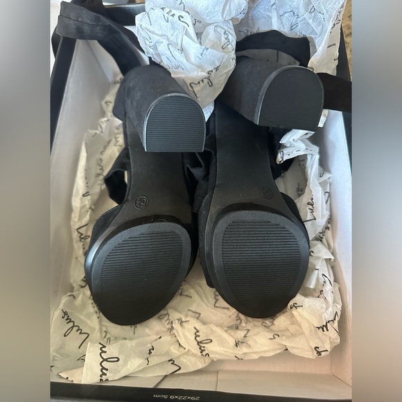 Dorian Black Suede Lace-Up Platform Heels - Picture 4 of 4